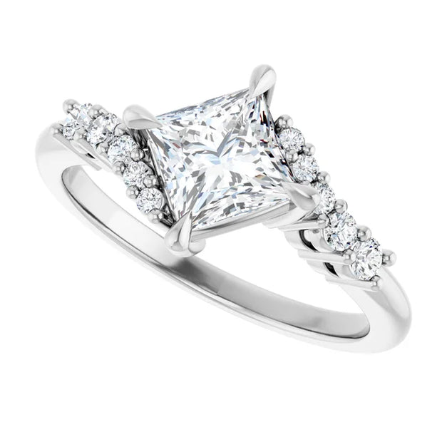 14K White Gold Princess-Cut Engagement Ring with 3/4 CT Center and 7/8 CTW Hidden Halo