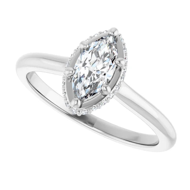 14K White Gold 1 1/8 CTW Marquise Halo Diamond Ring