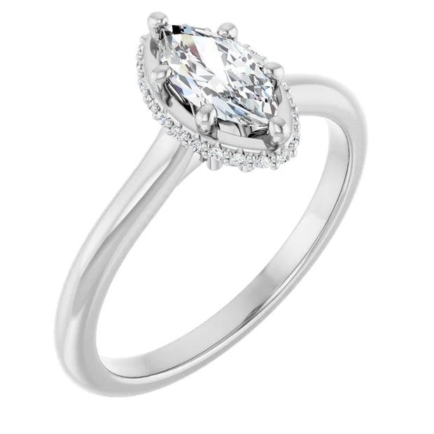 14K White Gold 1 1/8 CTW Marquise Halo Diamond Ring