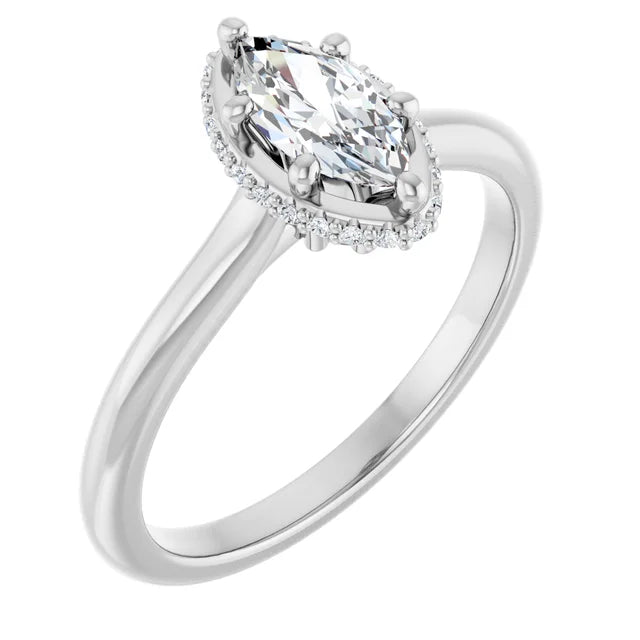 14K White Gold 1 1/8 CTW Marquise Halo Diamond Ring