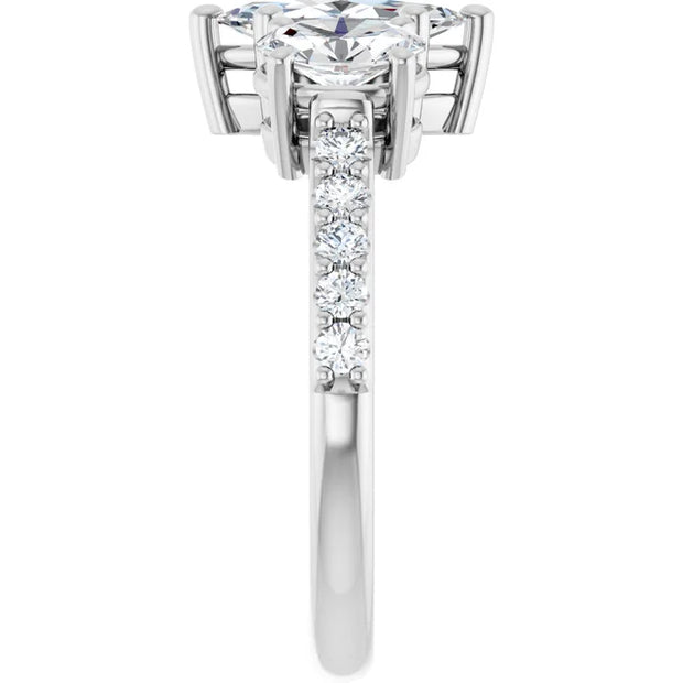 14K White Gold 1 3/4 CTW Marquise and Oval Diamond Three-Stone Engagement Ring