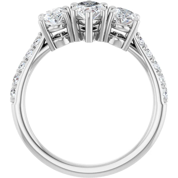 14K White Gold 1 3/4 CTW Marquise and Oval Diamond Three-Stone Engagement Ring