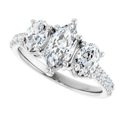 14K White Gold 1 3/4 CTW Marquise and Oval Diamond Three-Stone Engagement Ring