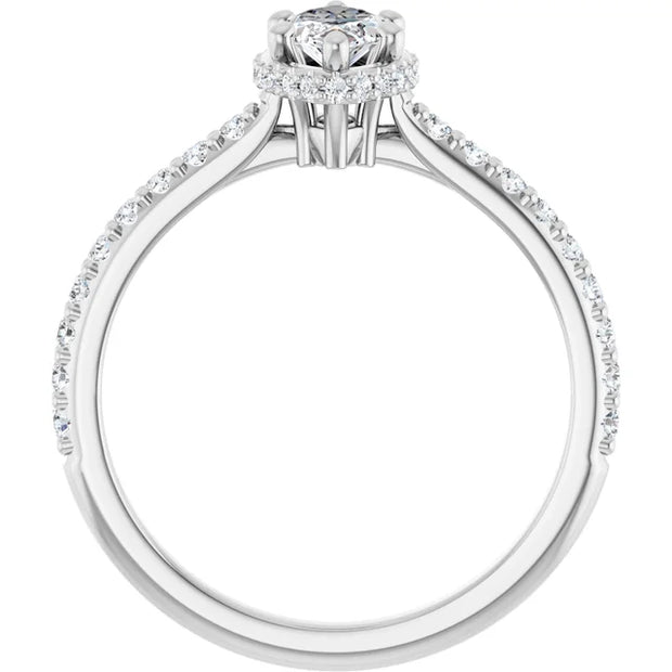 14K White Gold 1 3/8 CTW Marquise Diamond Ring with Graduated Accent Band