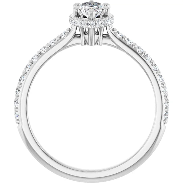 14K White Gold 1 3/8 CTW Marquise Diamond Ring with Graduated Accent Band