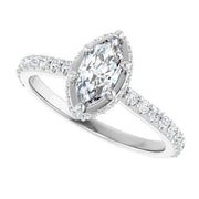 14K White Gold 1 3/8 CTW Marquise Diamond Ring with Graduated Accent Band