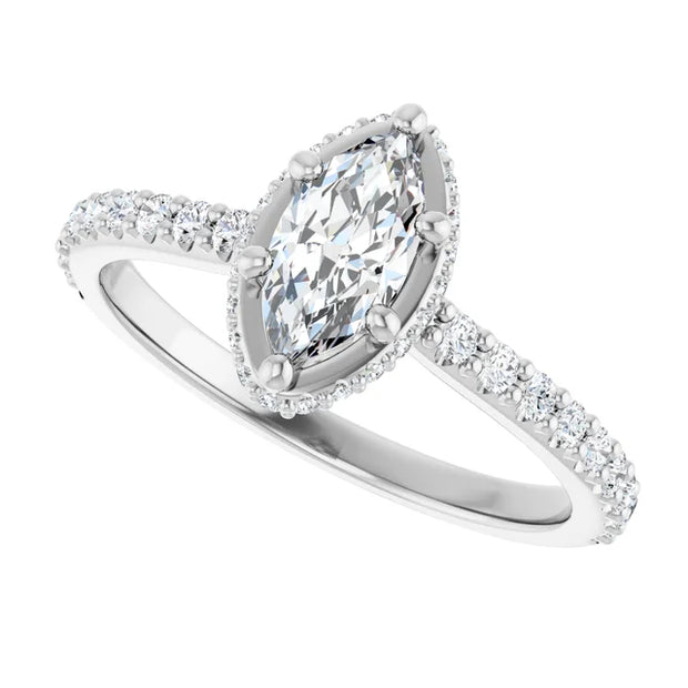 14K White Gold 1 3/8 CTW Marquise Diamond Ring with Graduated Accent Band