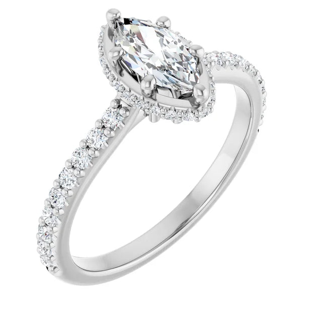 14K White Gold 1 3/8 CTW Marquise Diamond Ring with Graduated Accent Band
