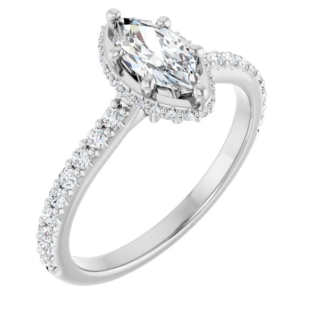 14K White Gold 1 3/8 CTW Marquise Diamond Ring with Graduated Accent Band