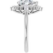 14K White Gold 1 5/8 CTW Pear-Shaped Diamond Halo Ring with Starburst Accents