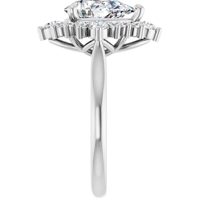 14K White Gold 1 5/8 CTW Pear-Shaped Diamond Halo Ring with Starburst Accents