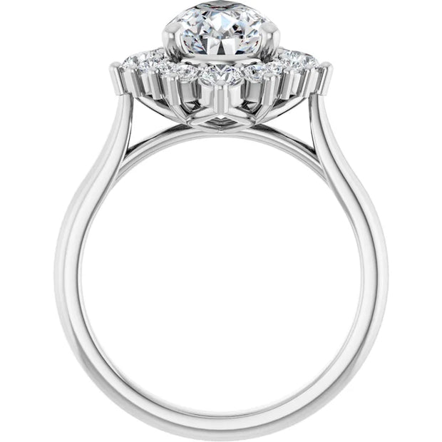 14K White Gold 1 5/8 CTW Pear-Shaped Diamond Halo Ring with Starburst Accents