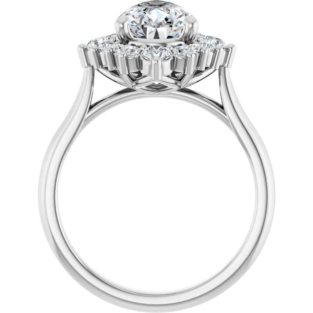 14K White Gold 1 5/8 CTW Pear-Shaped Diamond Halo Ring with Starburst Accents