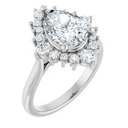 14K White Gold 1 5/8 CTW Pear-Shaped Diamond Halo Ring with Starburst Accents