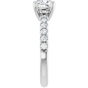 14K White Gold 1 CTW Cushion-Cut Diamond Ring with Tapered Diamond Band
