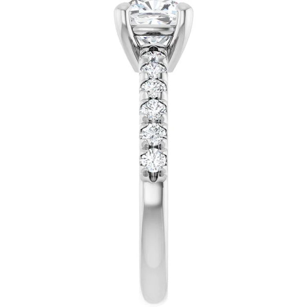 14K White Gold 1 CTW Cushion-Cut Diamond Ring with Tapered Diamond Band