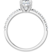 14K White Gold 1 CTW Cushion-Cut Diamond Ring with Tapered Diamond Band
