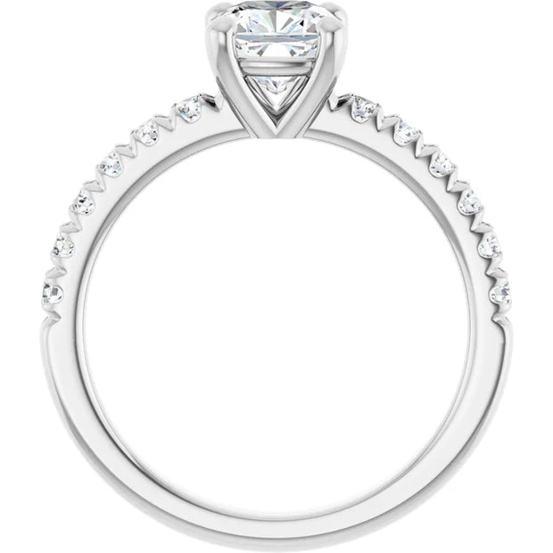 14K White Gold 1 CTW Cushion-Cut Diamond Ring with Tapered Diamond Band