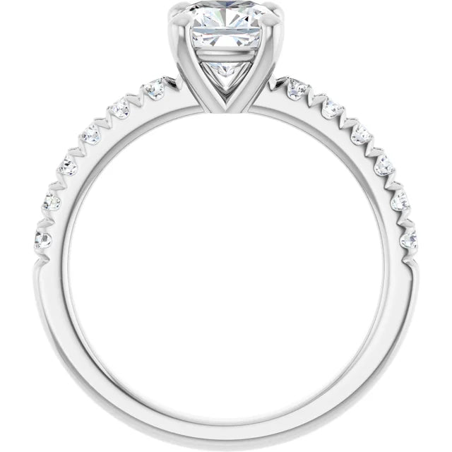 14K White Gold 1 CTW Cushion-Cut Diamond Ring with Tapered Diamond Band
