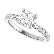 14K White Gold 1 CTW Cushion-Cut Diamond Ring with Tapered Diamond Band