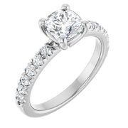 14K White Gold 1 CTW Cushion-Cut Diamond Ring with Tapered Diamond Band