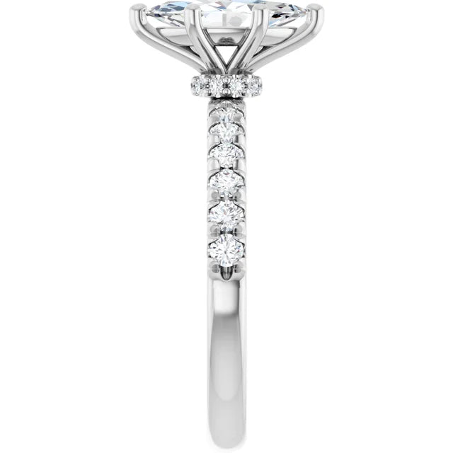 14K White Gold 1 CTW Marquise Diamond Ring with Pavé Band