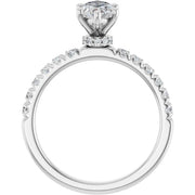 14K White Gold 1 CTW Marquise Diamond Ring with Pavé Band