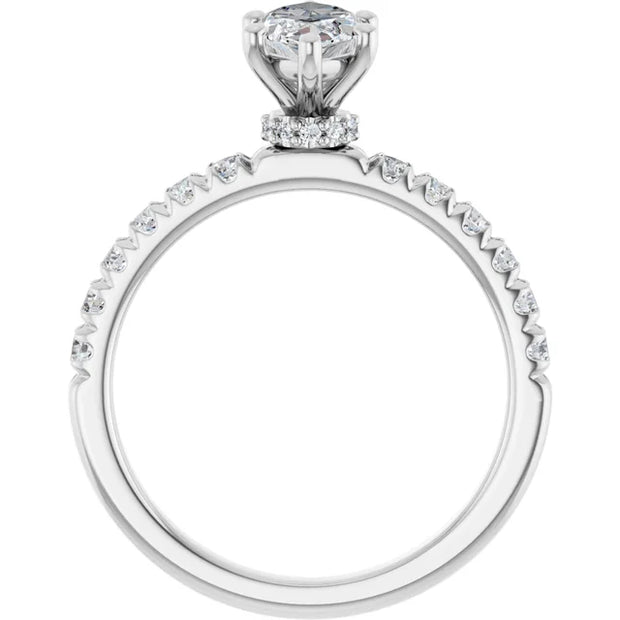 14K White Gold 1 CTW Marquise Diamond Ring with Pavé Band