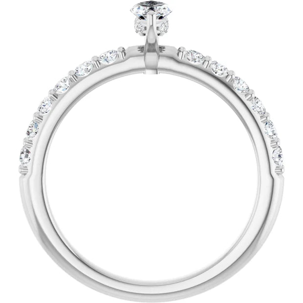 14K White Gold 1 CTW Marquise Diamond Ring with Tapered Pavé Band
