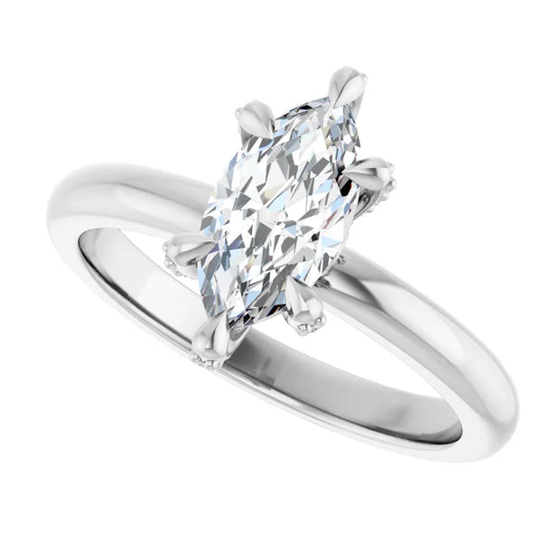 14K White Gold 1 CTW Marquise Diamond Solitaire Ring with Claw Prongs