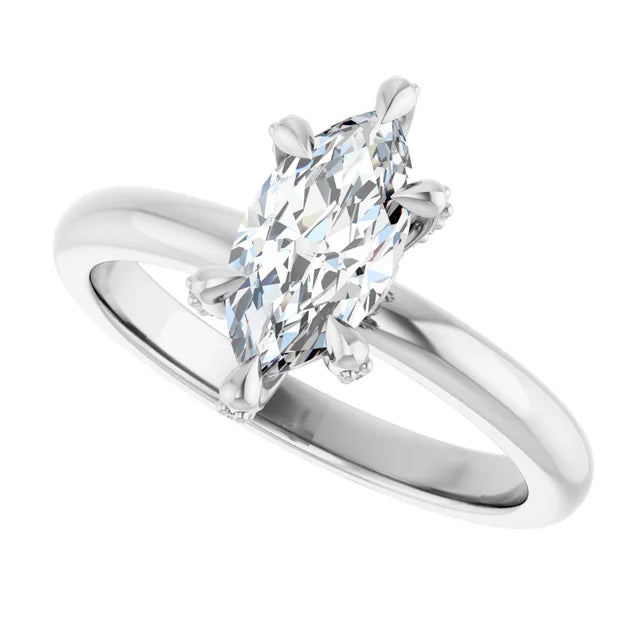 14K White Gold 1 CTW Marquise Diamond Solitaire Ring with Claw Prongs