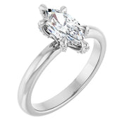 14K White Gold 1 CTW Marquise Diamond Solitaire Ring with Claw Prongs