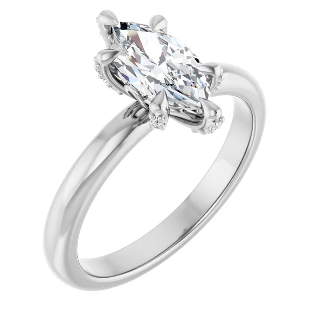 14K White Gold 1 CTW Marquise Diamond Solitaire Ring with Claw Prongs
