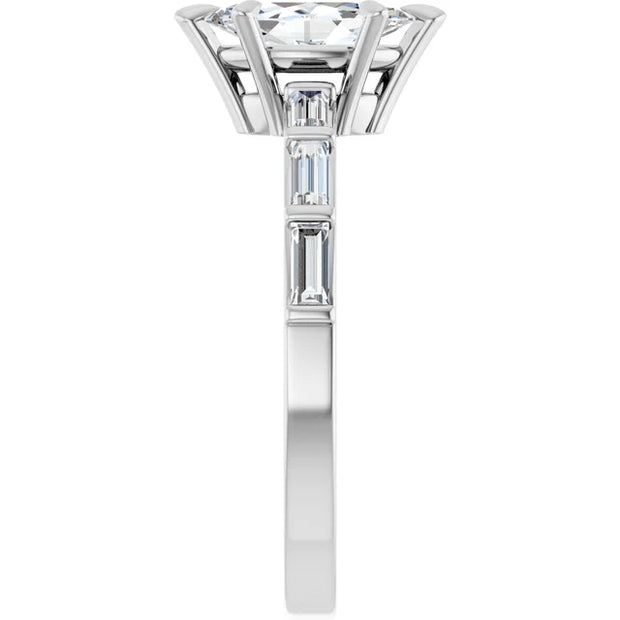 14K White Gold 1 CTW Marquise and Baguette Diamond Engagement Ring
