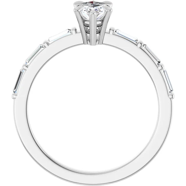 14K White Gold 1 CTW Marquise and Baguette Diamond Engagement Ring