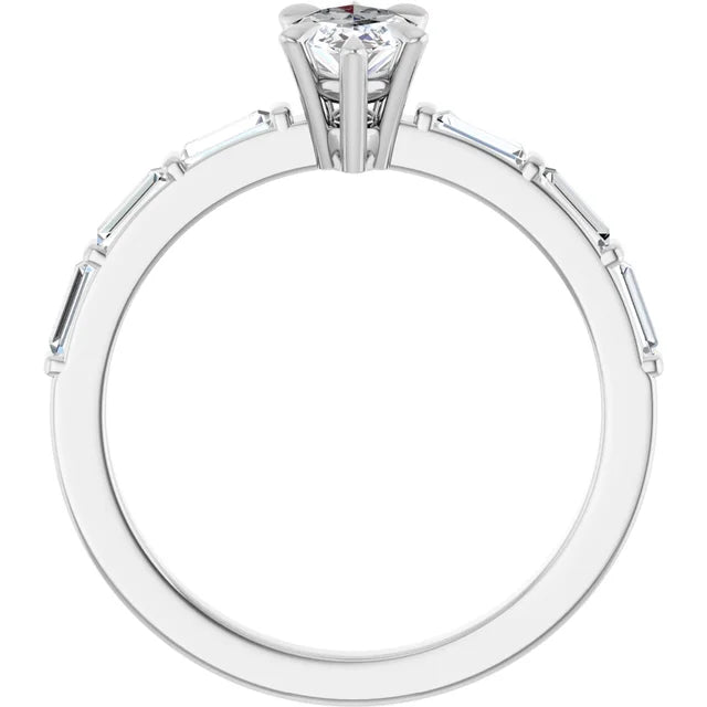 14K White Gold 1 CTW Marquise and Baguette Diamond Engagement Ring