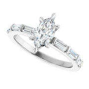 14K White Gold 1 CTW Marquise and Baguette Diamond Engagement Ring
