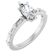 14K White Gold 1 CTW Marquise and Baguette Diamond Engagement Ring