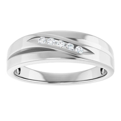 14K White Gold 1/10 CTW Round Diamond Diagonal Channel-Set Wedding Band