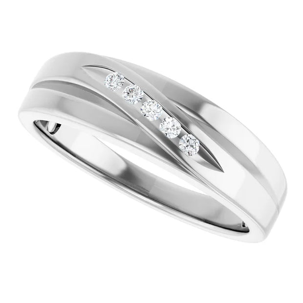 14K White Gold 1/10 CTW Round Diamond Diagonal Channel-Set Wedding Band