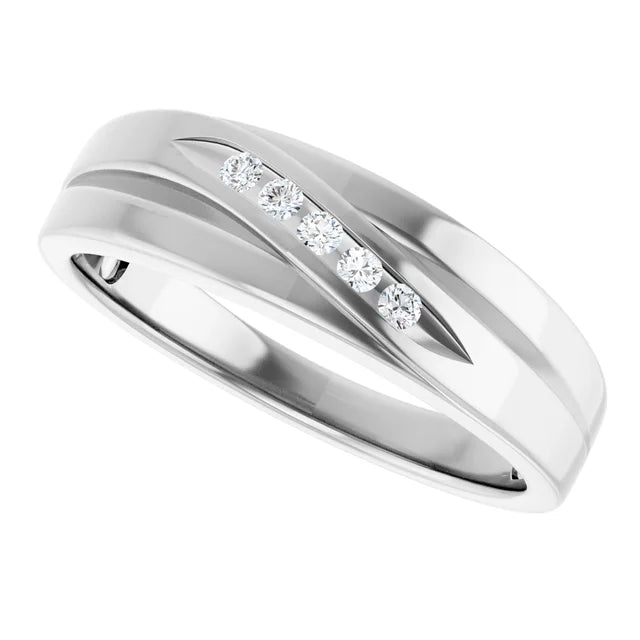 14K White Gold 1/10 CTW Round Diamond Diagonal Channel-Set Wedding Band