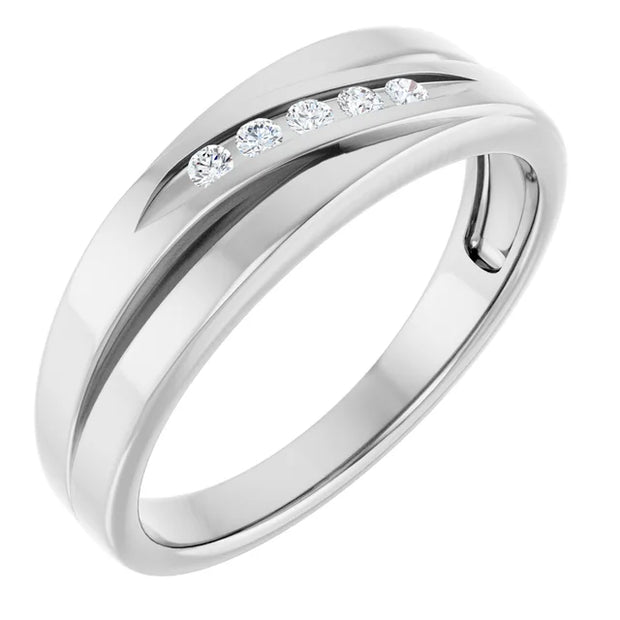 14K White Gold 1/10 CTW Round Diamond Diagonal Channel-Set Wedding Band