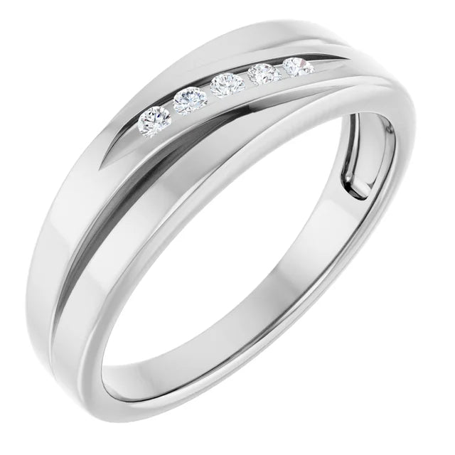 14K White Gold 1/10 CTW Round Diamond Diagonal Channel-Set Wedding Band