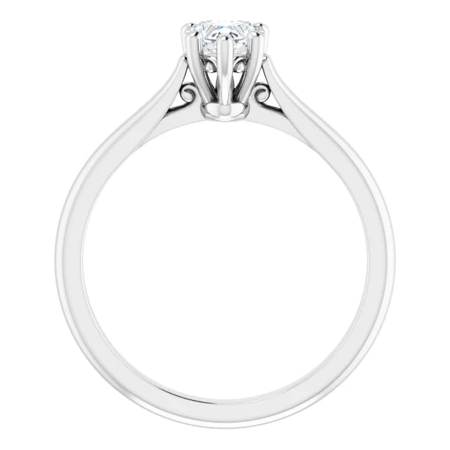 14K White Gold 1/2 CT Heart-Shaped Diamond Solitaire Ring with V-End 5-Prong Setting