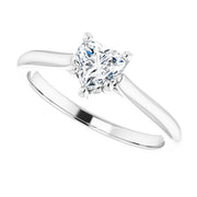 14K White Gold 1/2 CT Heart-Shaped Diamond Solitaire Ring with V-End 5-Prong Setting
