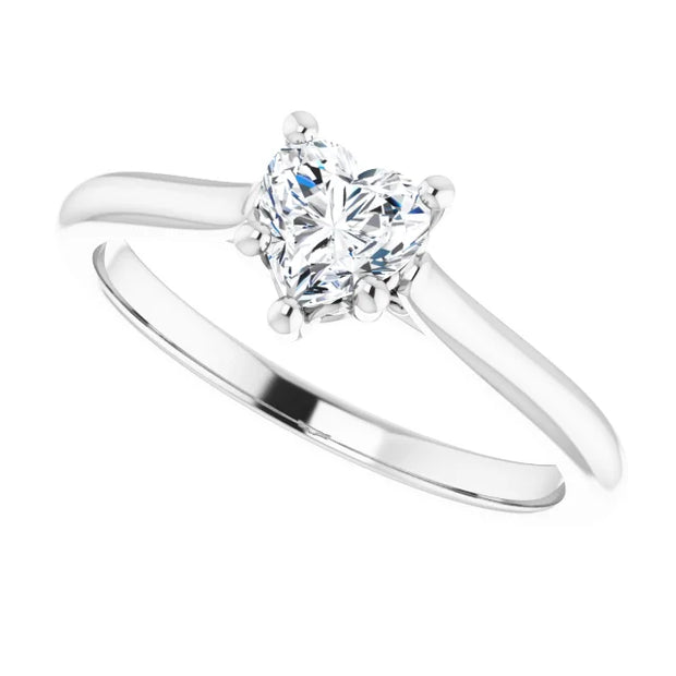 14K White Gold 1/2 CT Heart-Shaped Diamond Solitaire Ring with V-End 5-Prong Setting