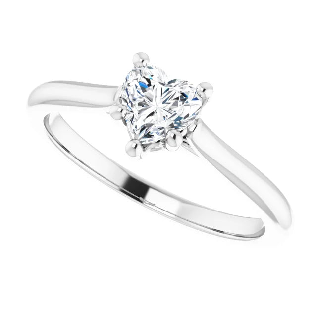 14K White Gold 1/2 CT Heart-Shaped Diamond Solitaire Ring with V-End 5-Prong Setting