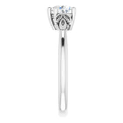 14K White Gold 1/2 CT Heart Diamond Ring with Milgrain Leaf Accents and 6-Prong Setting