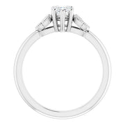 14K White Gold 1/2 CT Heart Diamond Ring with Milgrain Leaf Accents and 6-Prong Setting