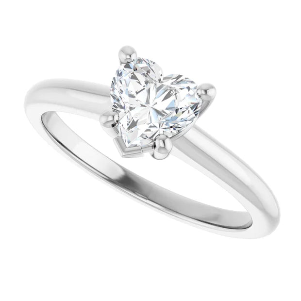 14K White Gold 1/2 CT Heart-Shaped Diamond Ring with Standard 4-Prong Setting and Tapered Shank 3.49mm Band Width